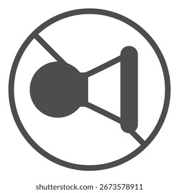 No hay símbolo de señal de bocina sólido icono, concepto de prohibición, no tocar la bocina, señalización de tráfico está prohibido signo en el fondo blanco, icono de estilo de glifo para el móvil y el Diseño web. Gráficos de Vector