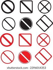 Sin símbolos, conjunto de signos de prohibición en blanco vacíos de diferentes formas, plantillas de marco vectorial vacías rojas para crear señales de tráfico.
