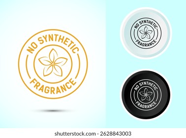 No synthetic fragrance icon design illustration. Synthetic fragrance free label sign symbol in color black and white