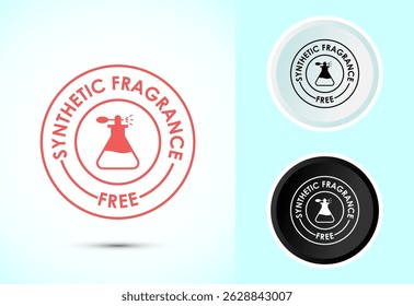 No synthetic fragrance icon design illustration. Synthetic fragrance free label sign symbol in color black and white