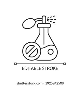 No synthetic fragrances linear icon. Natural cosmetics production with pure essential oils. Thin line customizable illustration. Contour symbol. Vector isolated outline drawing. Editable stroke