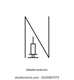 No syringe, hormones, antibiotic, drugs icon. No injection symbol. Vector stock illustration isolated on white background for design template medical, pharmacy, hospital. Editable stroke line