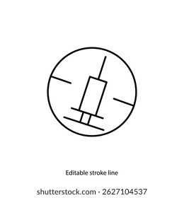 No syringe, hormones, antibiotic, drugs icon. No injection symbol. Vector stock illustration isolated on white background for design template medical, pharmacy, hospital. Editable stroke line
