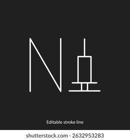 No syringe, hormones, antibiotic, drugs icon. No injection symbol. Vector stock illustration isolated on black background for design template medical, pharmacy, hospital. Editable stroke line
