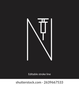 No syringe, hormones, antibiotic, drugs icon. No injection symbol. Vector stock illustration isolated on black background for design template medical, pharmacy, hospital. Editable stroke line