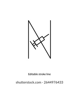 No syringe, hormones, antibiotic, drugs icon. No injection symbol. Vector stock illustration isolated on white background for design template medical, pharmacy, hospital. Editable stroke line