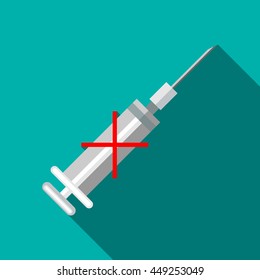 No syringe icon in flat style on a turquoise background