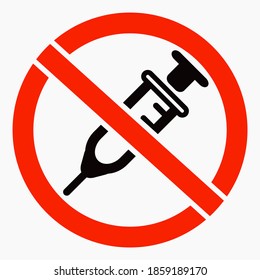 No syringe icon. Stop drugs. Ban on injections. The danger of drugs. Needle restriction. Vector icon.