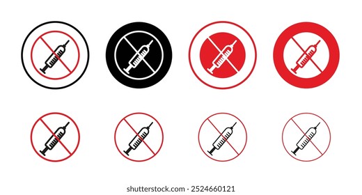 No syringe sign Collection of flat thin outline vector