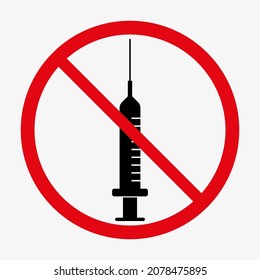 No syringe sign. Crossed injection icon. Vector illustration isolated on white background.