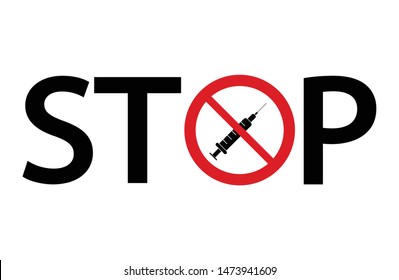 No syringe sign. Stop syringe icon