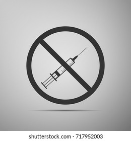 No syringe sign . No vaccine icon isolated on grey background. Flat design. Vector Illustration