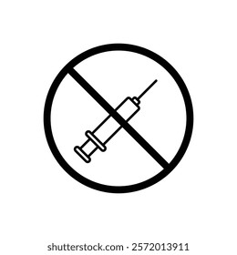 No syringe sign vector in black colors