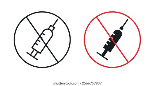 No syringe signs in black outline, solid and colored style
