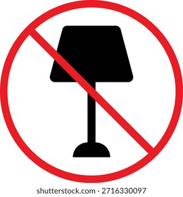 No hay conjunto de iconos de lámpara de mesa. Símbolos de prohibición de luz de escritorio. Diseño gráfico de restricción de iluminación. Lámpara eléctrica de signos prohibidos. Símbolo prohibido de luz de mesa
