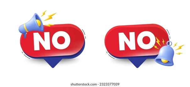 Sin etiqueta. Burlas de voz con timbre 3d, megáfono. Texto de respuesta negativa. Rechazar el voto, rechazar o prohibir el símbolo. Sin mensaje de charla. Cuadro de diálogo de oferta roja. Vector