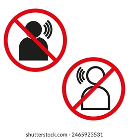 No talking allowed sign. Silent zone Vector icons. Speech prohibition symbols.