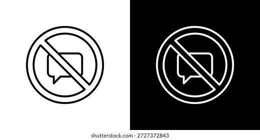 Icono de no hablar contorno blanco y negro.