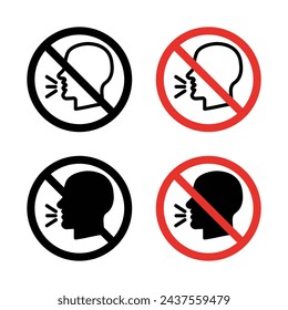 No Talking Sign Icon Set. Silence and quiet vector symbol in a black filled and outlined style. Ban speak and noise Sign.