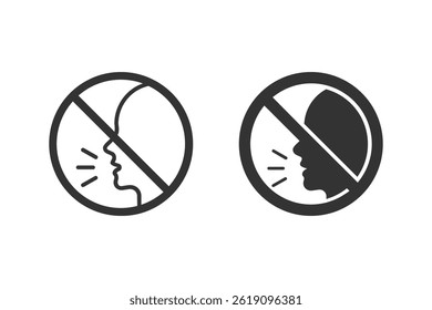 No talking sign. Silhouette illustration of quiet zone or a directive to refrain from speech. Ideal for use in educational, medical, or public service contexts