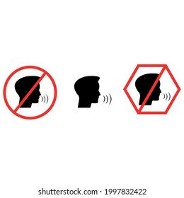 No Talking Sign Vector Set. Keep Quiet Symbol Sign