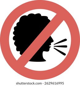 No Talking Sign with Woman Speaking Inside Red Circle and Slash, Communication Restriction Symbol for Quiet Zones, Libraries, or Offices