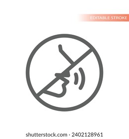 No talking and speaking, silent line vector sign. Keep silence warning and prohibition icon.