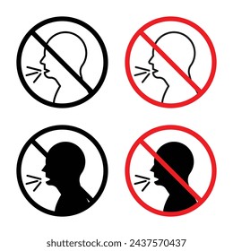 No Talking Vector Illustration Set. Silence and Quiet sign suitable for apps and websites UI design style.