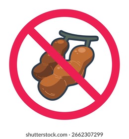 No tamarind sign, tamarind prohibited sign, do not eat tamarind symbol, flat vector illustration