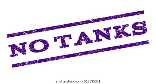 No Tanks watermark stamp. Text caption between parallel lines with grunge design style. Rubber seal stamp with scratched texture. Vector indigo blue color ink imprint on a white background.