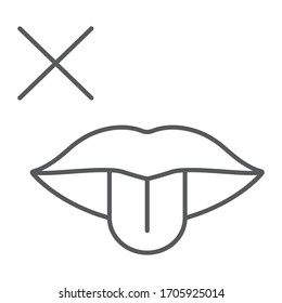 No taste symptom thin line icon, infection and covid-19, coronavirus symptom sign, vector graphics, a linear icon on a white background, eps 10