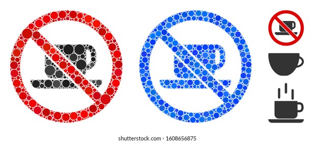 No tea cup composition of spheric dots in various sizes and color tints, based on no tea cup icon. Vector round dots are organized into blue composition.