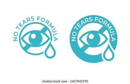 No Tears Formula Vector Icon. Kids Soap Free Shampoo And Baby Skincare No Tears Stamp Logo, Eye And Drop Sign