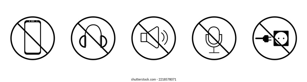no technician, No or Stop Electronic Equipment,without phone, without a microphone, without sound, without charging, no headphones, without noise logotepe black and white.