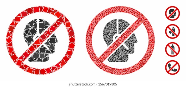 No telemarketing operator composition of inequal items in various sizes and color tinges, based on no telemarketing operator icon. Vector bumpy items are grouped into composition.