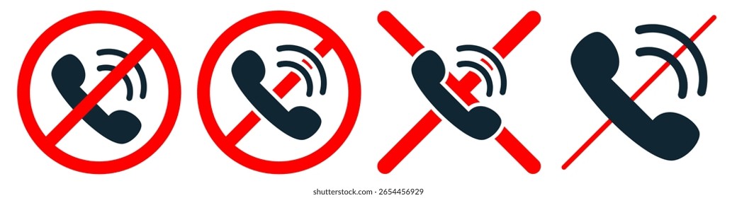 No telephone sign vector, indicating a prohibition on phone use or restricted communication. Ideal for quiet zones, security areas, or digital detox themes, promoting silence or focus.