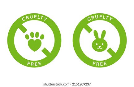 No Tested on Animals in Laboratory, Cruelty Free Stamp Set. Paw Footprint in Heart and Not Experiment on Rabbit Symbol. Not Trial Animals Sign. Love Animal Icon. Isolated Vector Illustration.