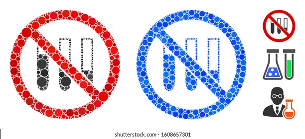 No test-tubes composition of small circles in variable sizes and shades, based on no test-tubes icon. Vector filled circles are composed into blue composition.