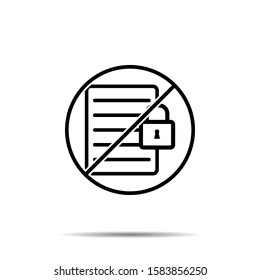 No the text file with lock icon. Simple thin line, outline vector of web ban, prohibition, embargo, interdict, forbiddance icons for ui and ux, website or mobile application