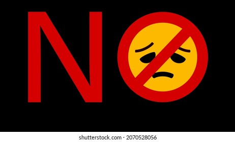 no text with prohibition sign against disappointed face emoji on black background,vector illustration