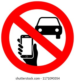 No Texting And Phone Use While Driving Vector Sign On White Background