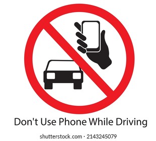 No texting and phone use while driving vector sign on white background.Don't Use Phone While Driving.