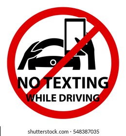 No Texting While Driving Concept Sign , Isolated on White Background Vector Illustration