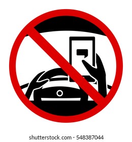 No Texting While Driving Concept Sign , Isolated on White Background Vector Illustration