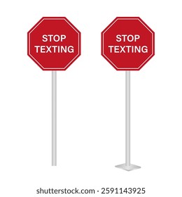 No Texting While Driving Sign. Do Not Use Phone While Driving. Careless and Dangerous Driving Behavior. Vector Illustration. 