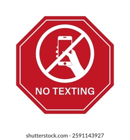 No Texting While Driving Sign. Do Not Use Phone While Driving. Careless and Dangerous Driving Behavior. Vector Illustration. 