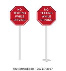 No Texting While Driving Sign. Do Not Use Phone While Driving. Careless and Dangerous Driving Behavior. Vector Illustration. 