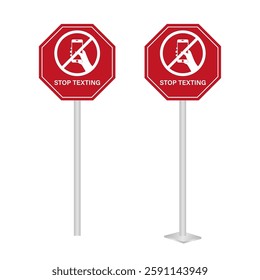 No Texting While Driving Sign. Do Not Use Phone While Driving. Careless and Dangerous Driving Behavior. Vector Illustration. 