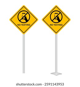 No Texting While Driving Sign. Do Not Use Phone While Driving. Careless and Dangerous Driving Behavior. Vector Illustration. 