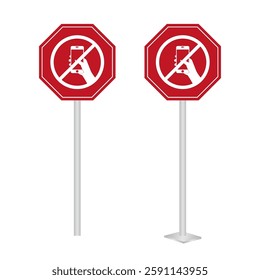 No Texting While Driving Sign. Do Not Use Phone While Driving. Careless and Dangerous Driving Behavior. Vector Illustration. 